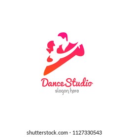 Dance studio logo design vector template. Dancing class abstract human figure icon