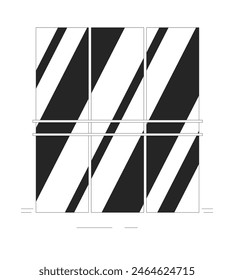 Dance studio with mirrors line black and white line illustration. Room with bars near reflecting wall 2D lineart objects isolated. Ballet class interior monochrome scene vector outline image
