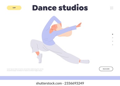 Dance studio online service landing page design template with impressive woman dancer performing