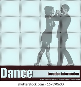 Dance Studio, Vector couple Ballrom Dancing seen through a large wall window