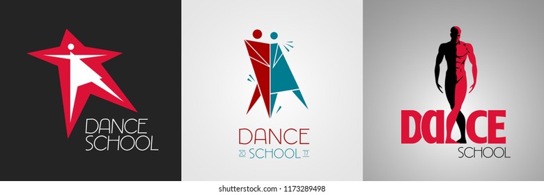 Dance studio vector logo, symbol set. Icons for advertising of dancing classes 