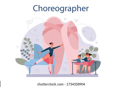 Profesor de danza o coreógrafo en estudio de danza. Cursos de baile para niños y adultos. Ballet clásico. Ilustración vectorial