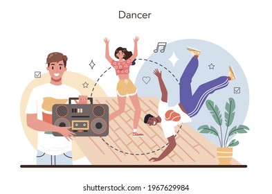 Dance teacher concept. Choreographer in a dance studio. Dancing courses