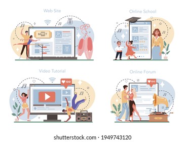 Dance teacher online service or platform set. Choreographer in a dance studio