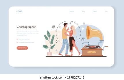 Dance teacher web banner or landing page. Choreographer in a dance studio. Dancing courses for children and adults. Classical ballet or modern street dance. Vector Illustration