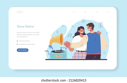 Dance teacher web banner or landing page. Choreographer in a dance studio. Dancing courses for children and adults. Classical ballet or modern street dance. Vector flat illustration