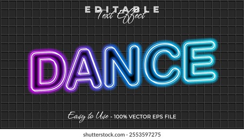 Dance text effect, glow neon graphic style, light editable text