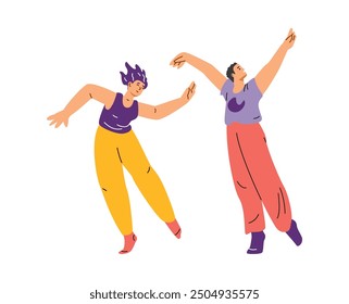 Terapia de baile. Ilustración vectorial de un hombre y una mujer moviéndose alegremente juntos. El dibujo refleja el impacto positivo de la danza en la salud mental