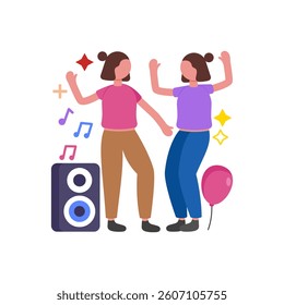 Dance Together with Girlfriends Joyfully Flat Vector Illustration