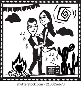 Dance under the glowing clouds string vector, cordel style illustration. Typical illustration of northeast brazil.