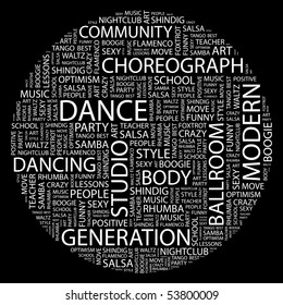 DANCE. Word collage on black background. Vector illustration.