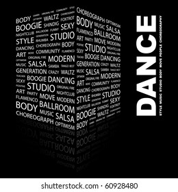 DANCE. Word collage on black background. Vector illustration.