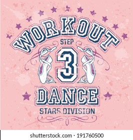 Dance workout - Editable vector artwork for girl sportswear in custom colors, grunge effect in separate layers 