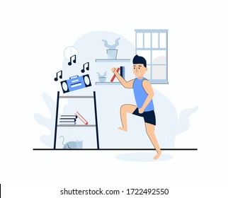 dance workout at home flat design illustration