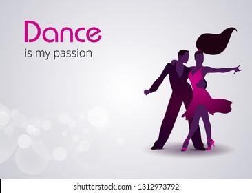 Dance with your heart. International Dance Day. Vector Illustration with elegant dancing couple  on white background. Design template for banner, flyer, invitation, brochure, poster or greeting card.