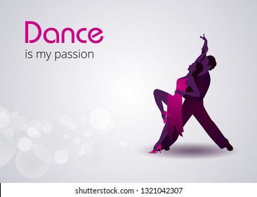 Dance with your heart. International Dance Day. Vector Illustration with elegant dancing couple  on white background. Design template for banner, flyer, invitation, brochure, poster or greeting card.