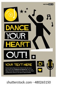 Dance Your Heart Out! (Flat Style Vector Illustration Quote Poster Design)