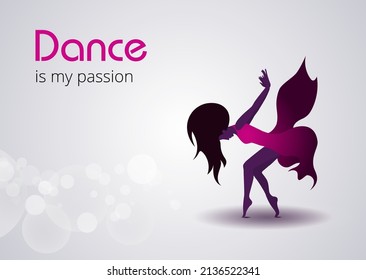 Dance with your heart. Vector poster perfect for dance studio, performance. Flyer, invitation, poster or greeting card design template with dancing girl. Vector illustration