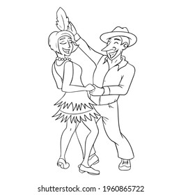 Dance.Girl dancing with a guy ,retro.Vector design on white isolated background for banners coloring book