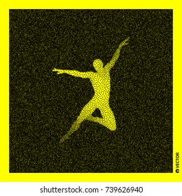 Dancer. 3D Human Body Model. Black and yellow grainy design. Stippled vector illustration.