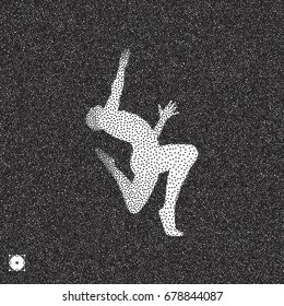 Dancer. 3D model of man. Black and white grainy design. Stippling effect. Vector illustration. 
