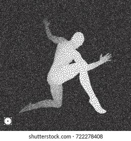 Dancer. 3D model of man. Black and white grainy design. Stippling effect. Vector illustration. 
