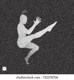 Dancer. 3D model of man. Black and white grainy design. Stippled vector illustration.
