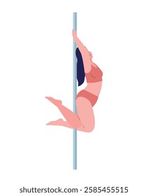 A dancer in an artistic and dramatic pole dance pose