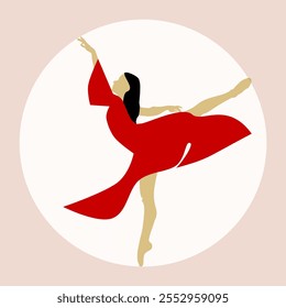 Dancer ballerina with a red dress silhouette