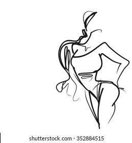   dancer, ballet, dance, gymnastics, plastics, gymnast. VECTOR  stylish  original hand-drawn graphic with beautiful young   girl model for design. Fashion, style, youth, fitness, sports, beauty