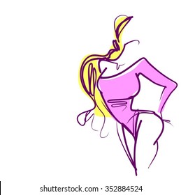   dancer, ballet, dance, gymnastics, plastics, gymnast. VECTOR  stylish  original hand-drawn graphic with beautiful young   girl model for design. Fashion, style, youth, fitness, sports, beauty