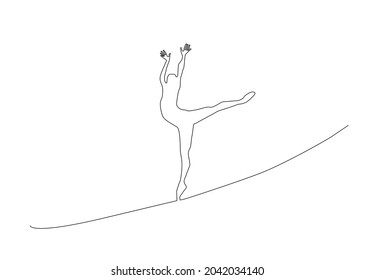 dancer, ballet dancer, woman, balancing on the rope. One dimensional simple minimal line drawing concept