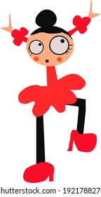 A dancer in a beautiful red dress and shoes, vector drawing, isolate on a white background