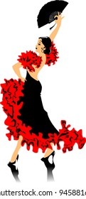 dancer in black dress dancing flamenco (illustration);