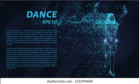 Dancer with blue dots of light. Dancer raises his hands up