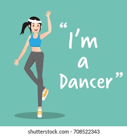 Dancer character on green background flat design