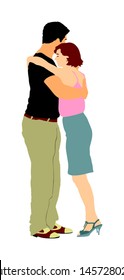 Dancer couple in love vector illustration isolated. Sensual tango dance on wedding party. Woman and man closeness. Boy hugs girl and dancing salsa.