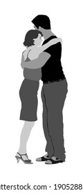 Tänzerpaar in verliebter Vektorgrafik einzeln. Sensual Tango Tanz auf der Hochzeitsfeier. Frauen und Männer in Nähe. Junge umarmt Mädchen und tanzt Salsa.