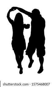 Dancer couple in love vector silhouette. Greek Evzone dancing isolated on white. Traditional folk dance. Balkan Greece folklore. Sirtaki, syrtaki . People on wedding ceremony.  Happy man and woman fun