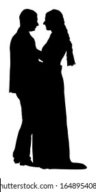 Dancer couple in love vector silhouette isolated. Sensual tango dance on wedding party. Woman and man closeness engagement. Boy hugs girl and dancing. Happy bride and groom on ceremony. Just married. 