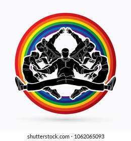 Dancer,  Dancing people, Group of people dancing action designed on rainbows  background graphic vector.