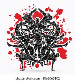 Dancer,  Dancing people, Group of people dancing action designed on splatter ink background graphic vector.