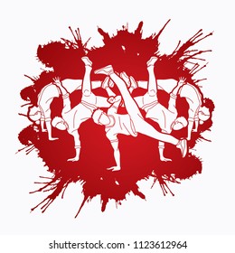 Dancer,  Dancing people, Group of people dancing action designed on ink blood background graphic vector.
