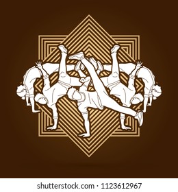 Dancer,  Dancing people, Group of people dancing action designed on line square background graphic vector.