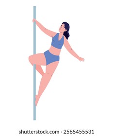 A dancer demonstrating a side grip move on a pole