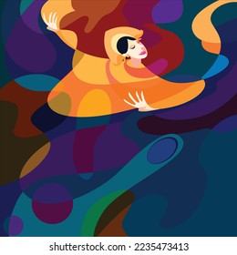 Diseños de bailarina con formas geométricas abstractas, modernas y coloridas. Plantilla de diseño de bailarín con formas abstractas coloridas para diseño web, página de inicio, publicación e impresión.