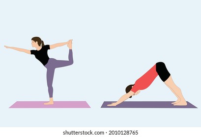 Dancer and downward dog yoga poses