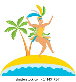 dancer with feathers beach palm brazil carnival celebration vector illustration