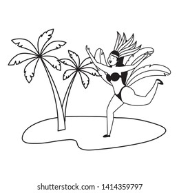 dancer with feathers beach palm brazil carnival celebration vector illustration