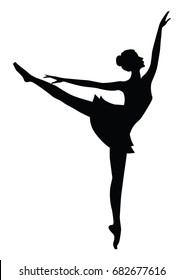 Dancer, female black silhouette, - isolated on white background - art creative abstract vector illustration.